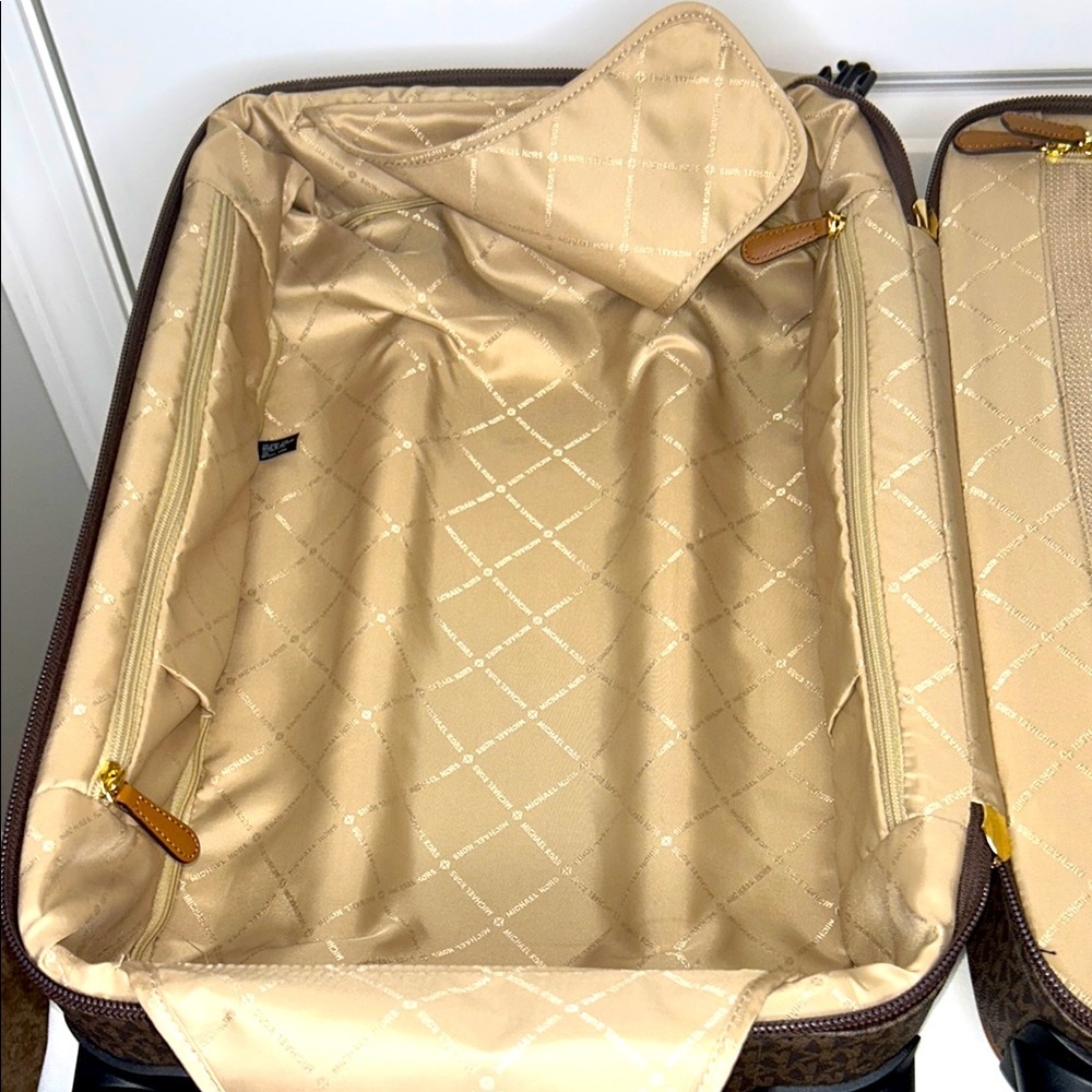 Michael Kors Travel Small Trolley Brown and Tan Monogram Leather Gold Hardware - Picture 9 of 13